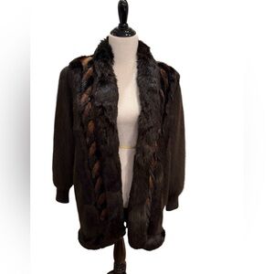 Cache Brown Angora Rabbit Fur Trim Coat with Pockets  Vintage 1980s One Size